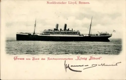 Ak Dampfer König Albert, Norddeutscher Lloyd Bremen, Reichspostdampfer