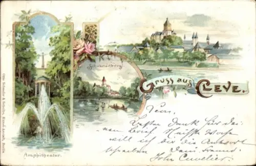 Litho Bad Cleve Kleve am Niederrhein, Schwanenburg, Amphitheater, Panorama