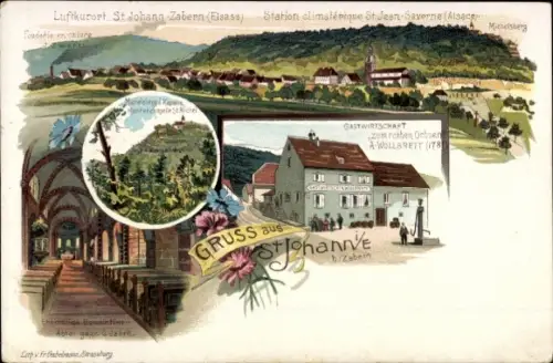 Litho Saint Jean Saverne St. Johann bei Zabern Elsass Bas Rhin, Gastwirtschaft zum roten Ochsen