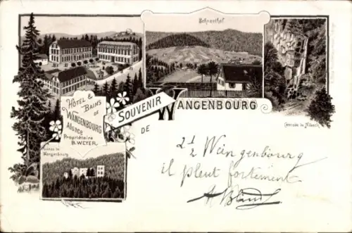 Litho Wangenbourg Wangenburg Elsass Bas Rhin, Hotel, Bains, Schneethal, Wasserfall