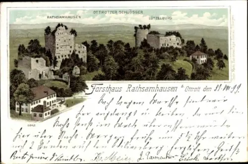 Litho Ottrott Elsass Bas Rhin, Burg Rathsamhausen, Lützelburg