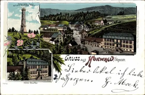 Litho Le Hohwald Elsass Bas Rhin, Gesamtansicht, Hotel Stauffer, Hochfeld Turm
