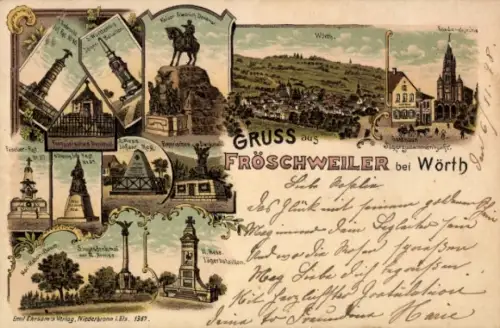 Litho Frœschwiller Froeschwiller Fröschweiler Elsass Bas Rhin, Gasthaus, Denkmäler, Kirche
