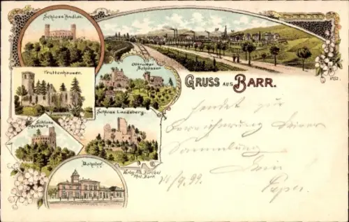 Litho Barr Elsass Bas Rhin, Schloss Landsberg, Truttenhausen, Bahnhof