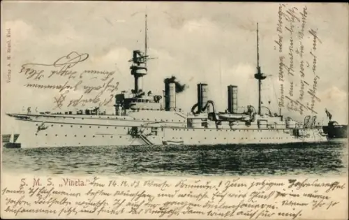 Ak Deutsches Kriegsschiff SMS Vineta, Victoria Louise Klasse, Kaiserliche Marine