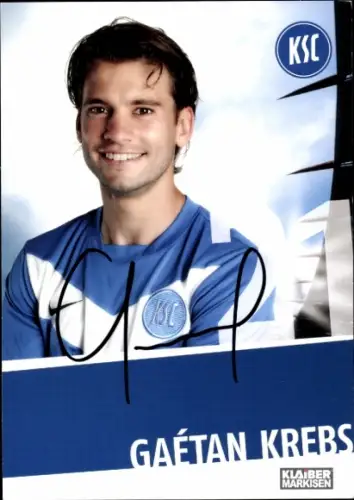 Autogrammkarte Fußballer Gaétan Krebs, Karlsruher SC, Autogramm