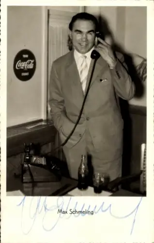 Ak Boxer Max Schmeling, Telefon, Coca-Cola, Autogramm