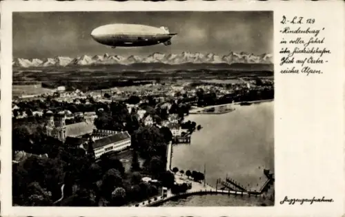 Ak Zeppelin Luftschiff LZ 129 über Friedrichshafen am Bodensee, Fliegeraufnahme