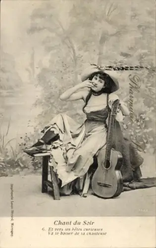 Ak Chant du Soir, Frau mit Gitarre, Portrait