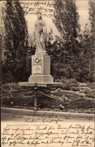 Ak Magdeburg an der Elbe, Statue von Luise, Gartenanlage,  