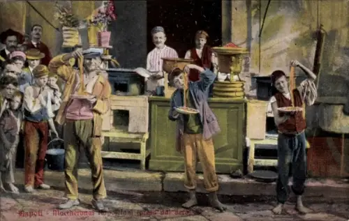 Ak Napoli Neapel Campania, Mangiatori di maccheroni