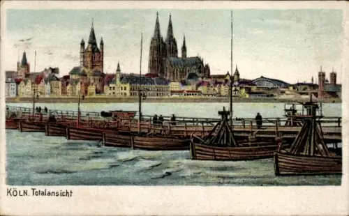 Ak Köln am Rhein, Kölner Dom, Schiffbrücke