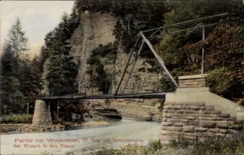 Ak Weiler im Wutachtal Stühlingen im Schwarzwald Baden, Brücke im  Felsen, Wald, Wasserlauf, 
