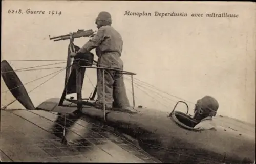 CPA Guerre 1914, Monoplan Deperdussin avec mitrailleuse