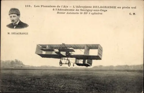 Ak Les Pionniers de l'air, L'Aéroplane Delagrange, Flugplatz Savigny sur Orge