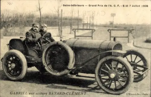 CPA Seine-Inferieure, Grand Prix, Gabriel sur voiture Bayard-Clement