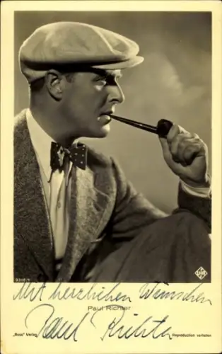Ak Schauspieler Paul Richter, Portrait, Pfeife rauchend, Ross Verlag 9310/1, Autogramm