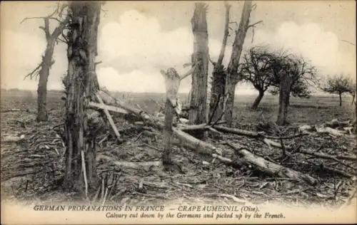 Ak Crapeaumesnil Oise, German Profanations, Calvary cut down by the Germans