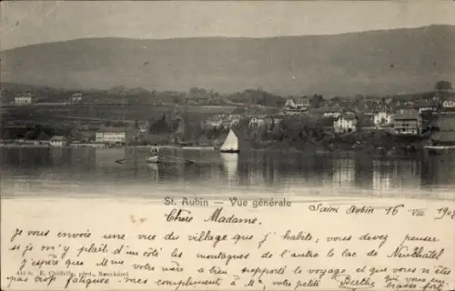 Ak Saint Aubin Sauges Kanton Neuenburg, Gesamtansicht