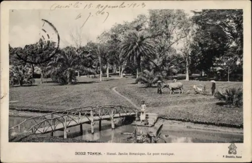 Ak Hanoi Tonkin Vietnam, Jardin Botanique, Le pont rustique