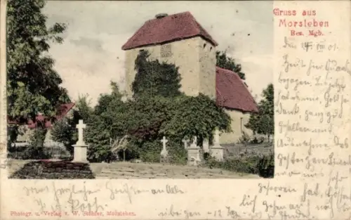 Ak Morsleben Ingersleben in der Börde, Kirche, Friedhof