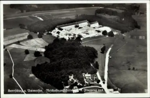 Ak Herrsching am Ammersee, Luftaufnahme, Herrsching am Ammersee, Reichsfinanzschule, Flugzeug