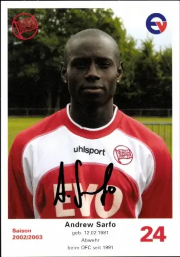 Autogrammkarte Fußballer Andrew Sarfo, Kickers Offenbach, Autogramm