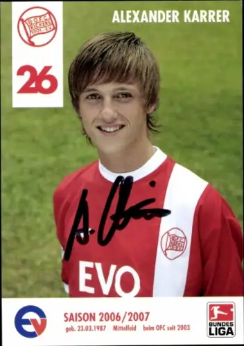 Autogrammkarte Fußballer Alexander Karrer, Kickers Offenbach, Autogramm