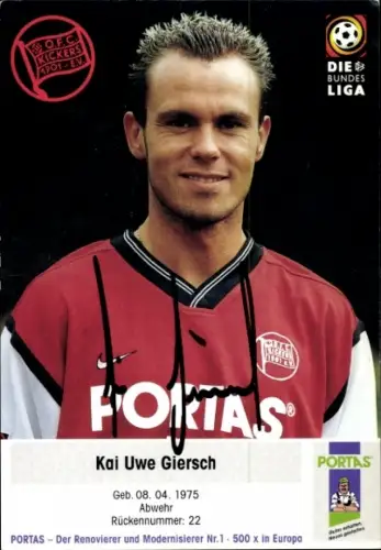 Autogrammkarte Fußballer Kai Uwe Giersch, Kickers Offenbach, Autogramm