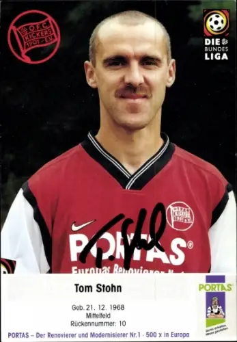 Autogrammkarte Fußballer Tom Stohn, Kickers Offenbach, Autogramm