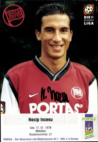 Autogrammkarte Fußballer Necip Incescu, Kickers Offenbach, Autogramm