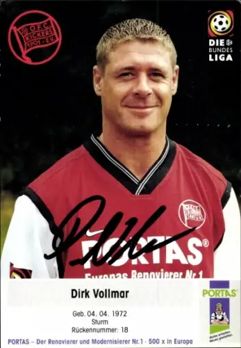 Autogrammkarte Fußballer Dirk Vollmar, Kickers Offenbach, Autogramm