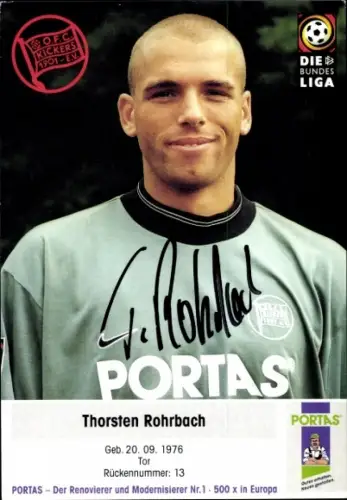 Autogrammkarte Fußballer Thorsten Rohrbach, Kickers Offenbach, Autogramm