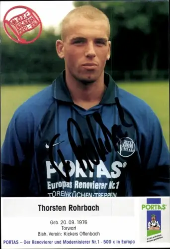 Autogrammkarte Fußballer Thorsten Rohrbach, Kickers Offenbach, Autogramm