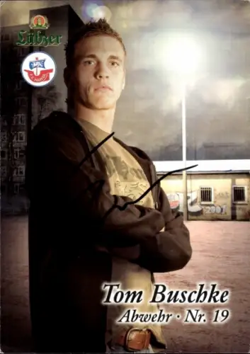 Autogrammkarte Fußballer Tom Buschke, FC Hansa Rostock, Autogramm