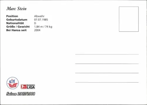 Autogrammkarte Fußballer Marc Stein, FC Hansa Rostock, Autogramm