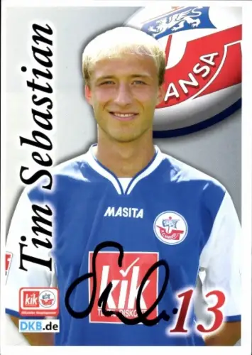 Autogrammkarte Fußballer Tim Sebastian, FC Hansa Rostock, Autogramm