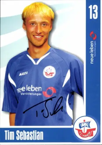Autogrammkarte Fußballer Tim Sebastian, FC Hansa Rostock, Autogramm