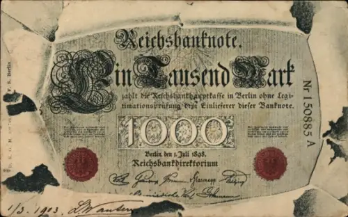 Ak Geldschein, Reichsbanknote, Tausend Mark