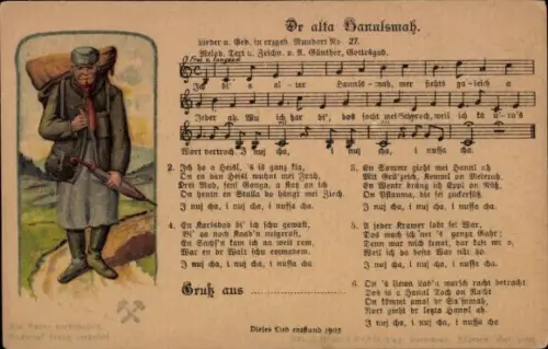 Lied Litho Günther, Anton, Dr alta Hannlsmah, erzgebirgische Mundart Nr. 27