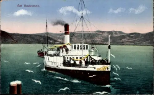 Ak Bodensee, Dampfer, Segelboot