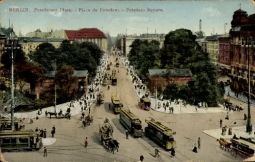 Ak Berlin Tiergarten, Potsdamer Platz, Verkehr, Straßenbahnen