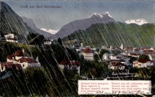 Ak Bad Reichenhall in Oberbayern,  Gesamtansicht im Regen, Gedicht