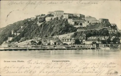 Ak Ehrenbreitstein Koblenz am Rhein,  Rhein, Festung, Wasser, 1904