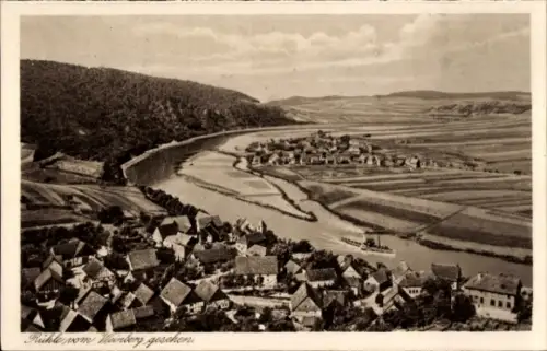 Ak Rühle Bodenwerder im Weserbergland, Stadtpanorama, Blick vom Weinberg, Flusspartie