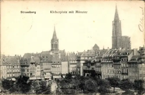 Ak Strasbourg Straßburg Elsass Bas Rhin, Kleberplatz mit Münster