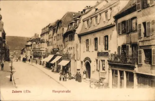 Ak Saverne Zabern Elsass Bas Rhin,  Hauptstraße,  Gebäude, Menschen auf der Straße
