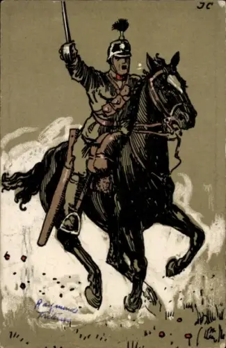Künstler Ak Schweizerischer Soldat zu Pferde