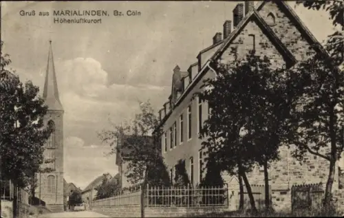 Ak Marialinden Overath im Bergischen Land, Kirche mit Pastorat