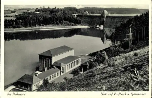 Ak Möhnesee Kreis Soest Nordrhein Westfalen, Blick auf die Sperrmauer, Kraftwerk, Haus Pantel
